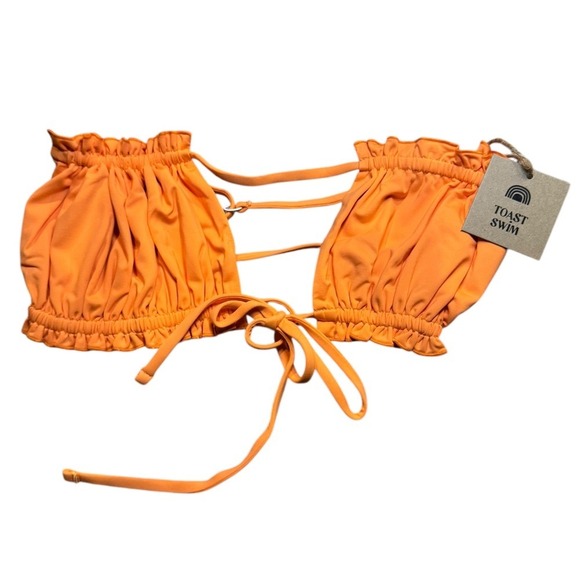 Toast Swim X Free People Signature Ruffled Bandeau Bikini Top Nectarine Medium - Picture 1 of 5
